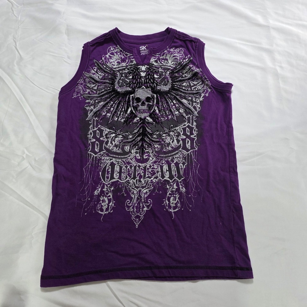 SK2 Youth Purple Outlaw Skull Eagle Graphic Muscle Tank Top Size‎ XL 14/16